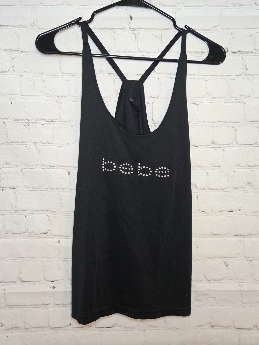 bebe Black Racerback Tank with Stud Logo Y2k  Rhinestone Skinky Tank Top